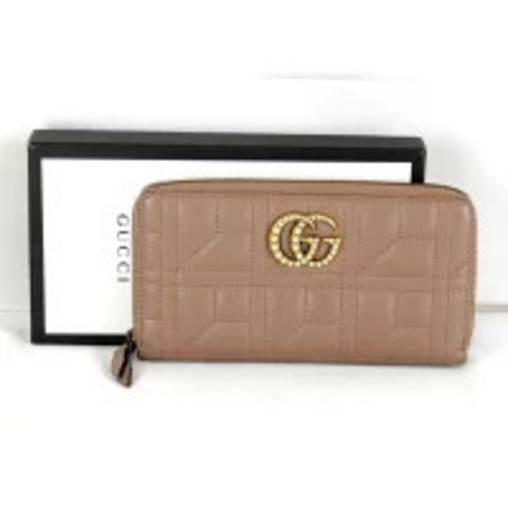 Gucci GG Marmont Round Zip Wallet Leather Brown Long